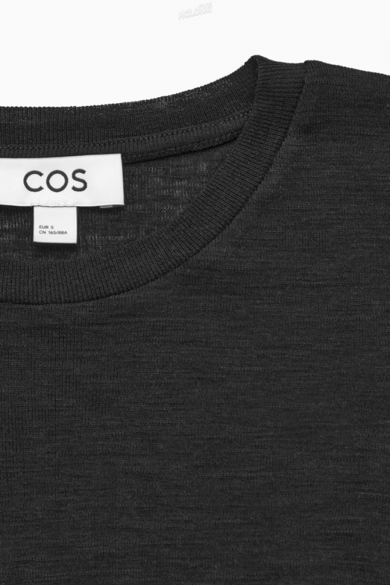 COS Crew-Neck Merino Wool Top Women's Tops Black | GD36-W4EF