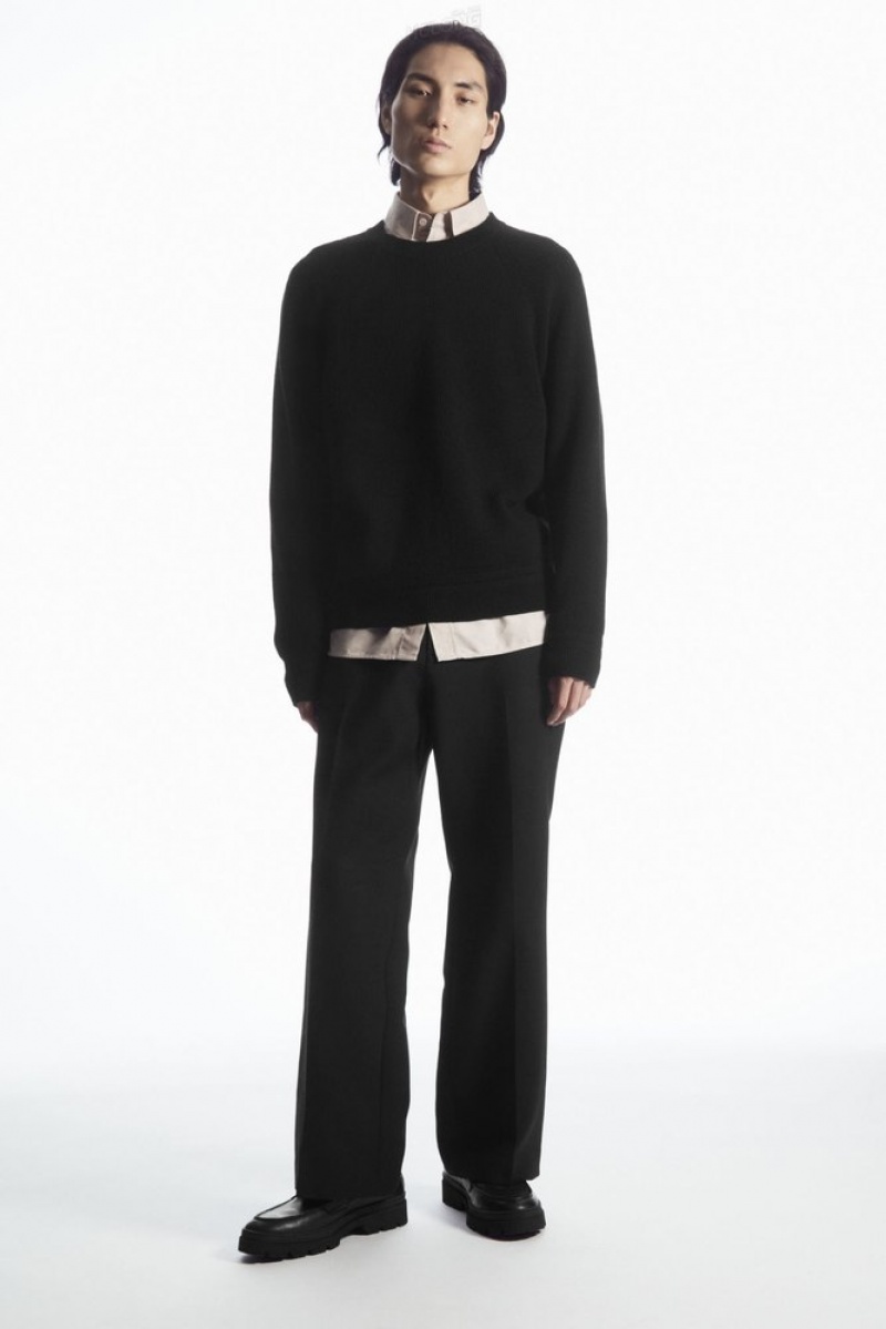 COS Crew-Neck Wool Jumper Men's Knitwear Black | CB01-M8NF