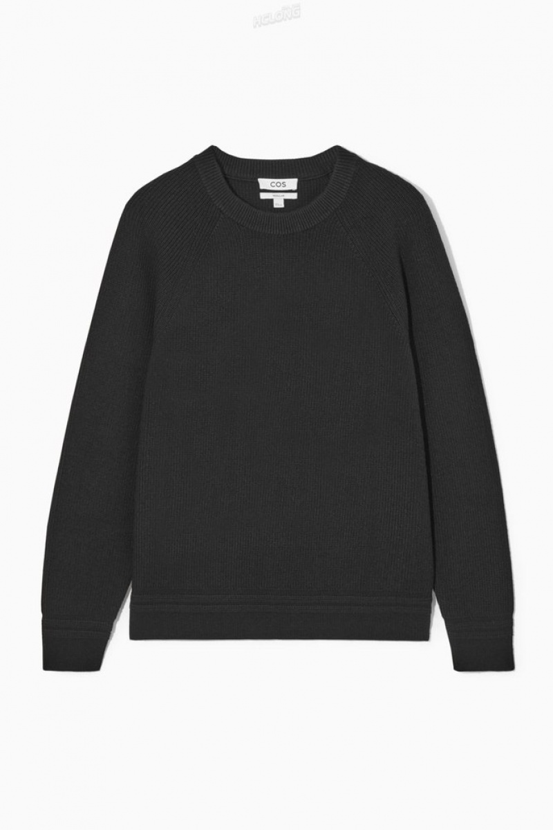 COS Crew-Neck Wool Jumper Men's Knitwear Black | CB01-M8NF