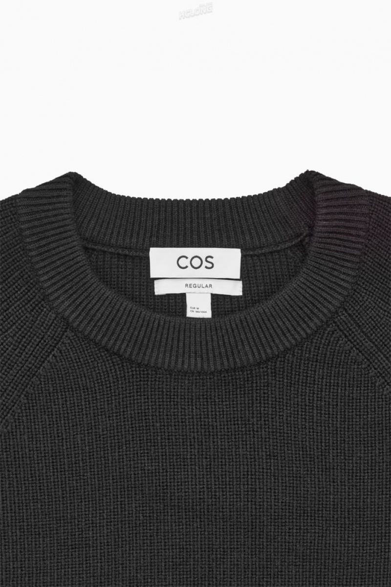 COS Crew-Neck Wool Jumper Men's Knitwear Black | CB01-M8NF