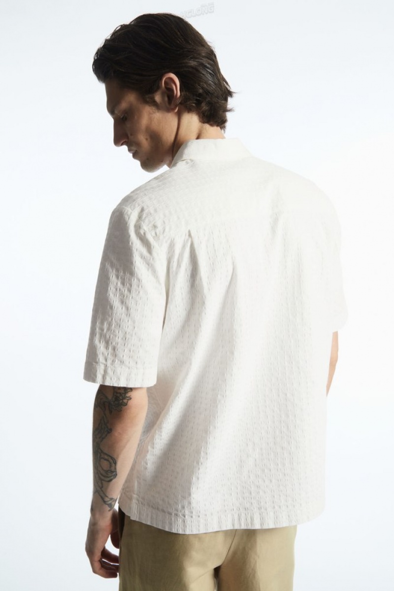 COS Crochet Short-Sleeve Shirt Men's Shirts White | LD75-F8PA