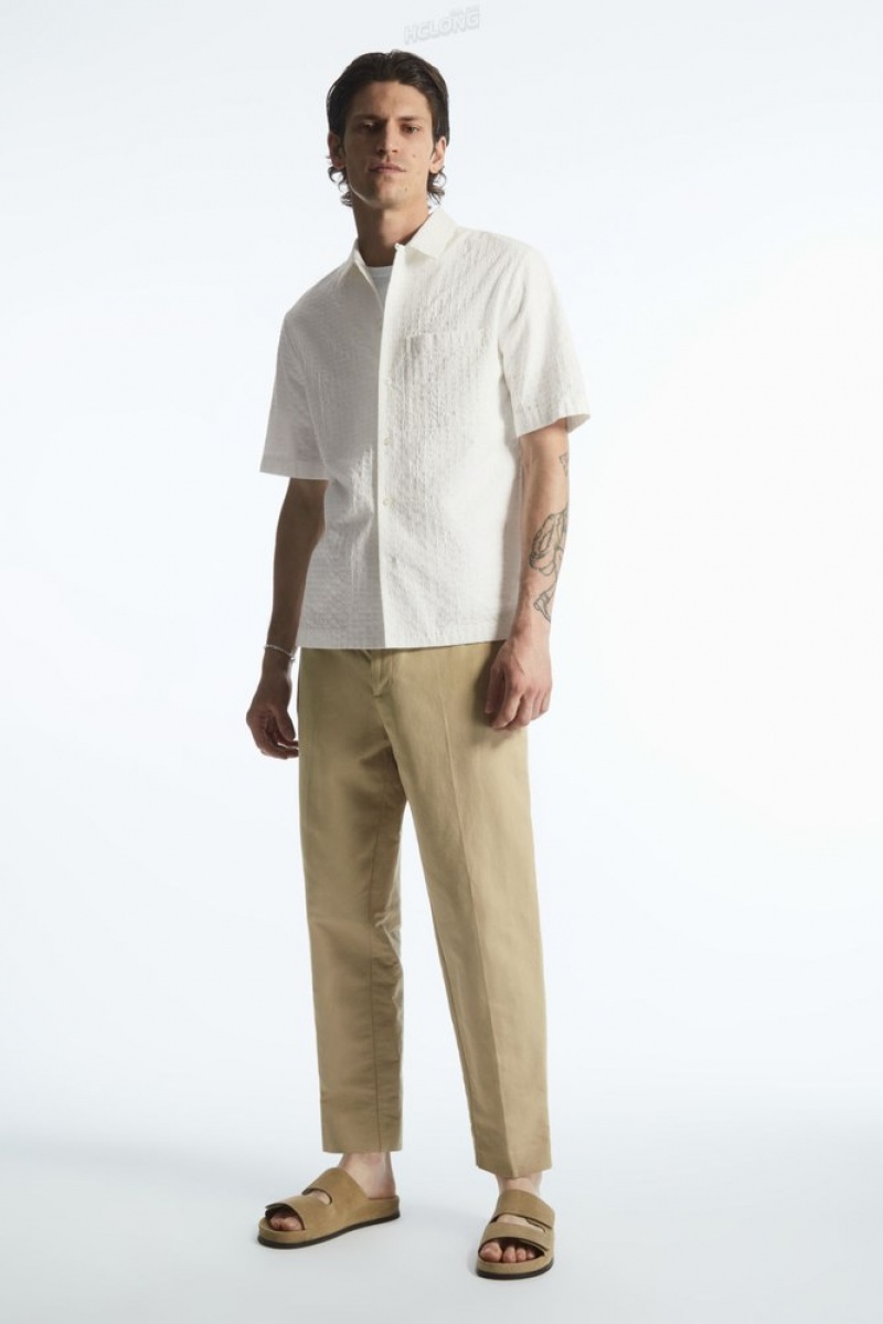 COS Crochet Short-Sleeve Shirt Men's Shirts White | LD75-F8PA