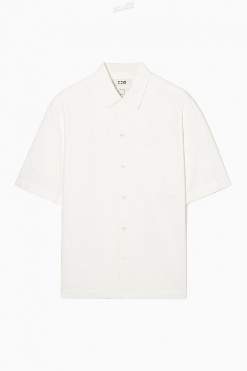 COS Crochet Short-Sleeve Shirt Men's Shirts White | LD75-F8PA