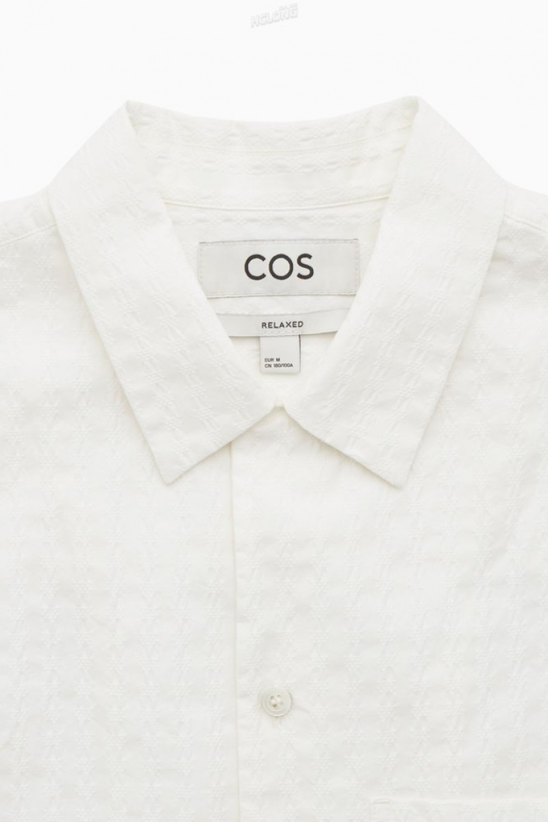 COS Crochet Short-Sleeve Shirt Men's Shirts White | LD75-F8PA