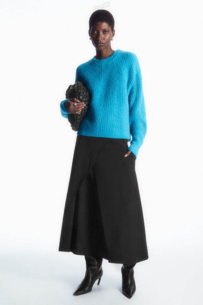 COS Cropped Alpaca And Wool-Blend Sweater Women's Sweaters & Cardigans Bright Turquoise | OB31-N8II