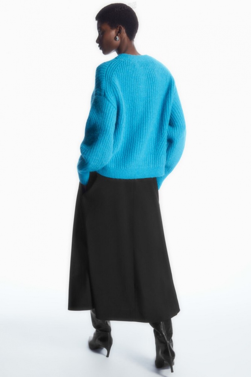 COS Cropped Alpaca And Wool-Blend Sweater Women's Sweaters & Cardigans Bright Turquoise | OB31-N8II