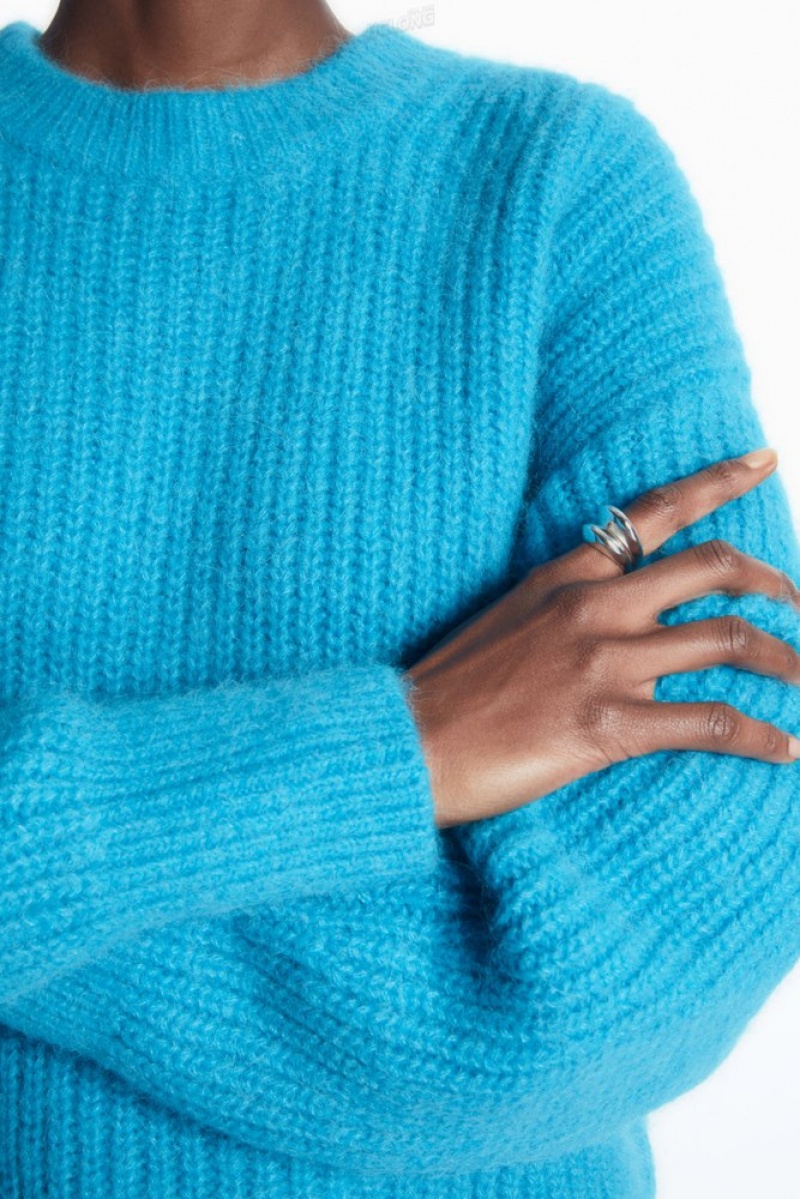 COS Cropped Alpaca And Wool-Blend Sweater Women's Sweaters & Cardigans Bright Turquoise | OB31-N8II