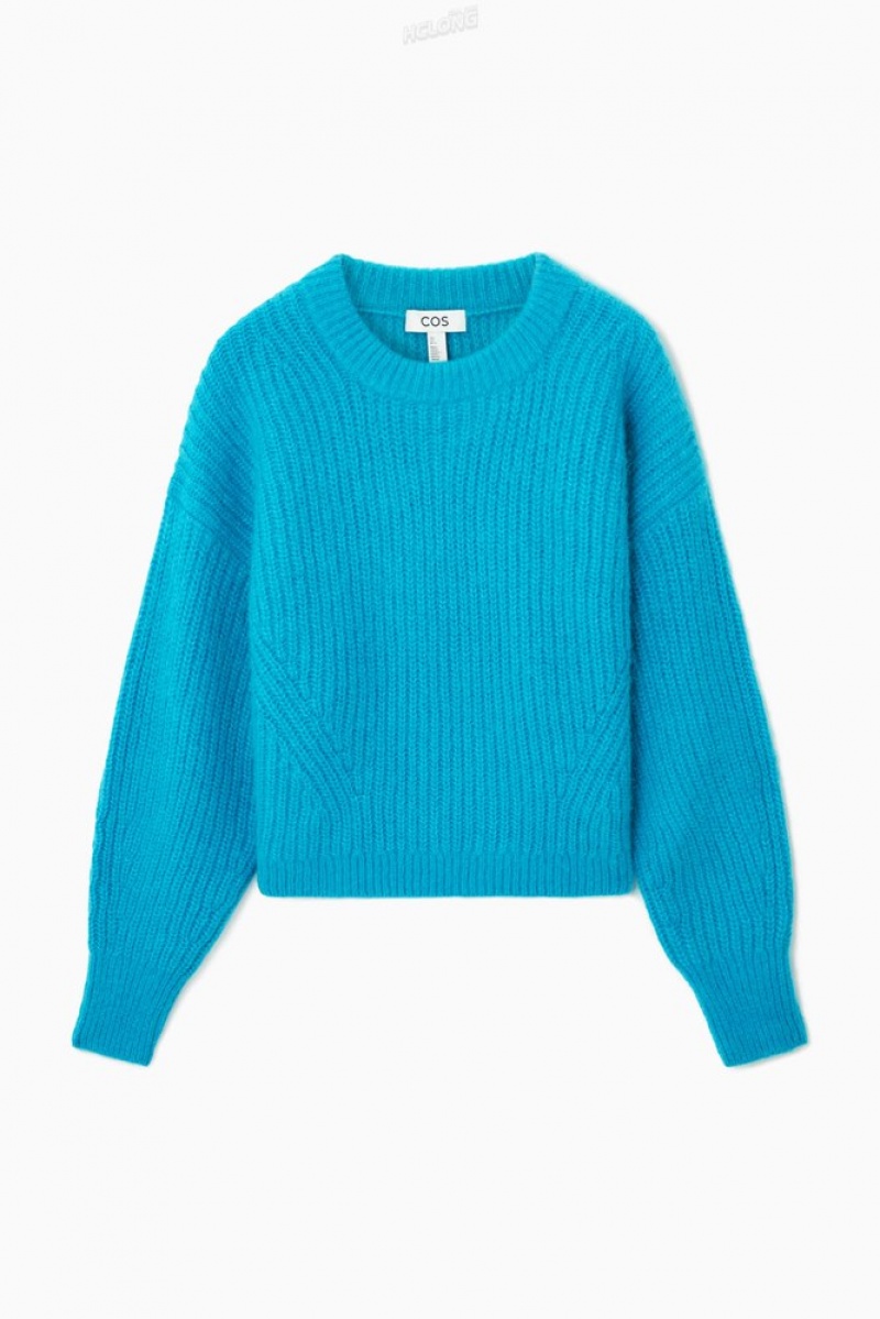 COS Cropped Alpaca And Wool-Blend Sweater Women's Sweaters & Cardigans Bright Turquoise | OB31-N8II