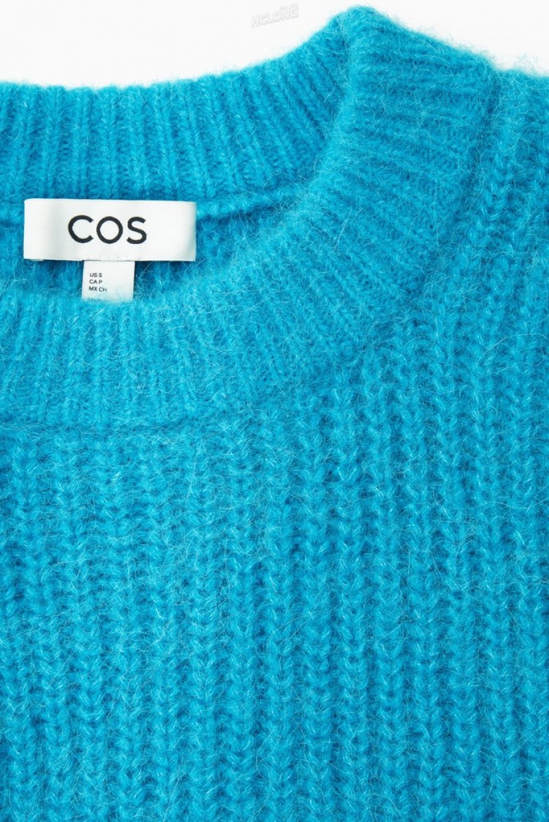 COS Cropped Alpaca And Wool-Blend Sweater Women's Sweaters & Cardigans Bright Turquoise | OB31-N8II