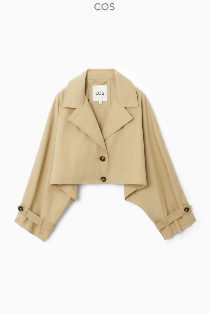 COS Cropped Hybrid Trench Coat Women's Coats & Jackets Beige | PQ49-H7WN