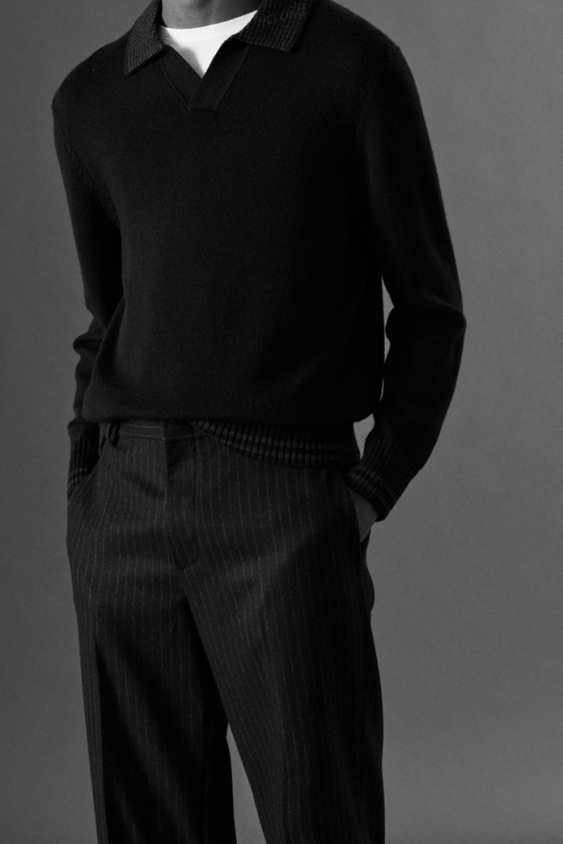 COS Cropped Pinstriped Wool Trousers - Straight Men's Suit Pants Navy / Pinstriped | FS17-G2GP