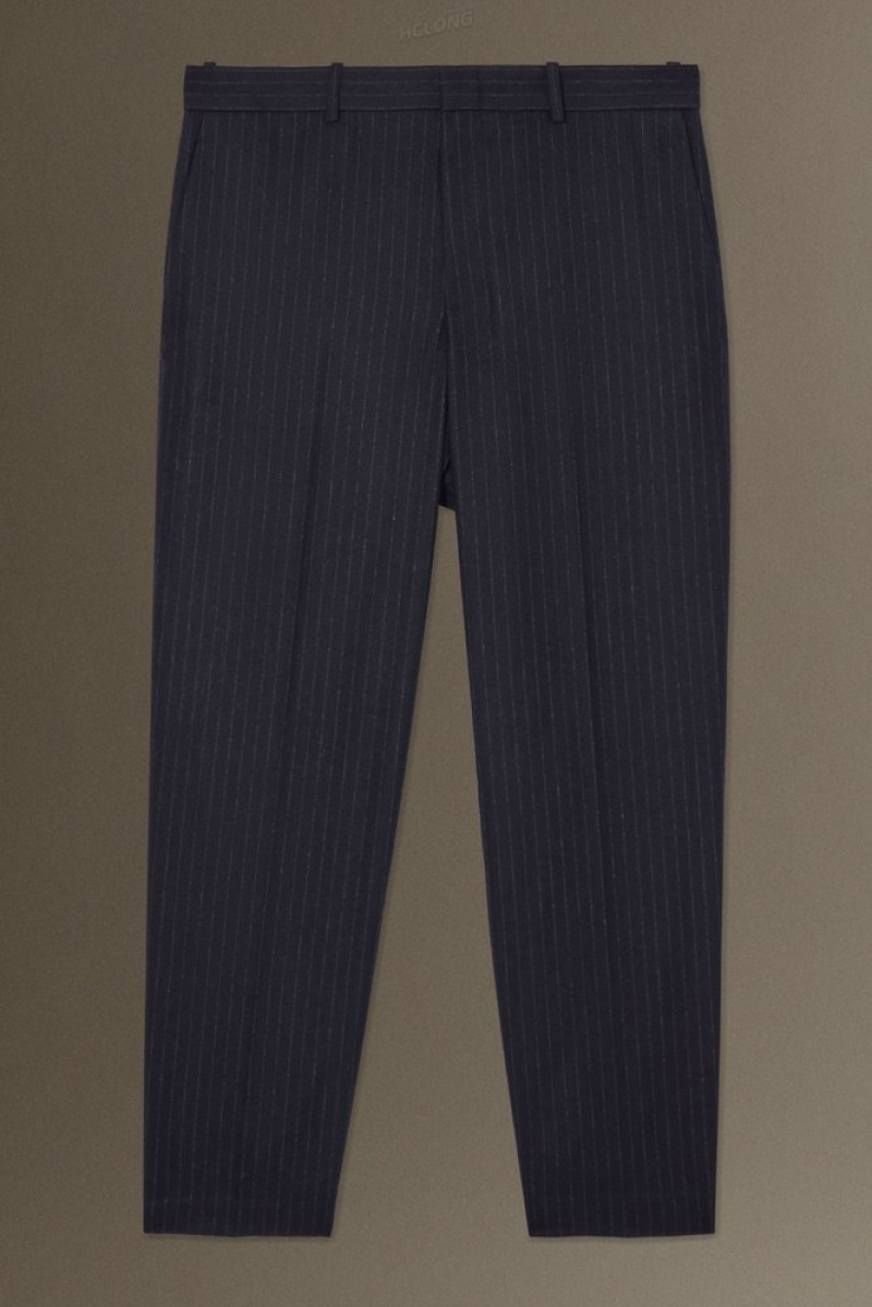 COS Cropped Pinstriped Wool Trousers - Straight Men's Suit Pants Navy / Pinstriped | FS17-G2GP