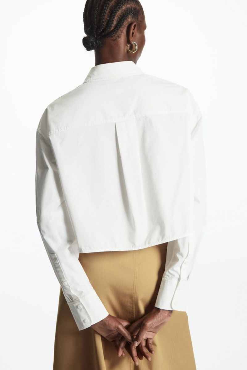 COS Cropped Poplin Shirt Women's Tops White | WY65-J0EE