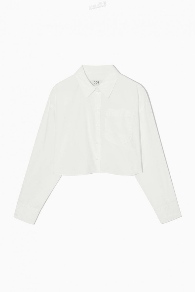 COS Cropped Poplin Shirt Women's Tops White | WY65-J0EE