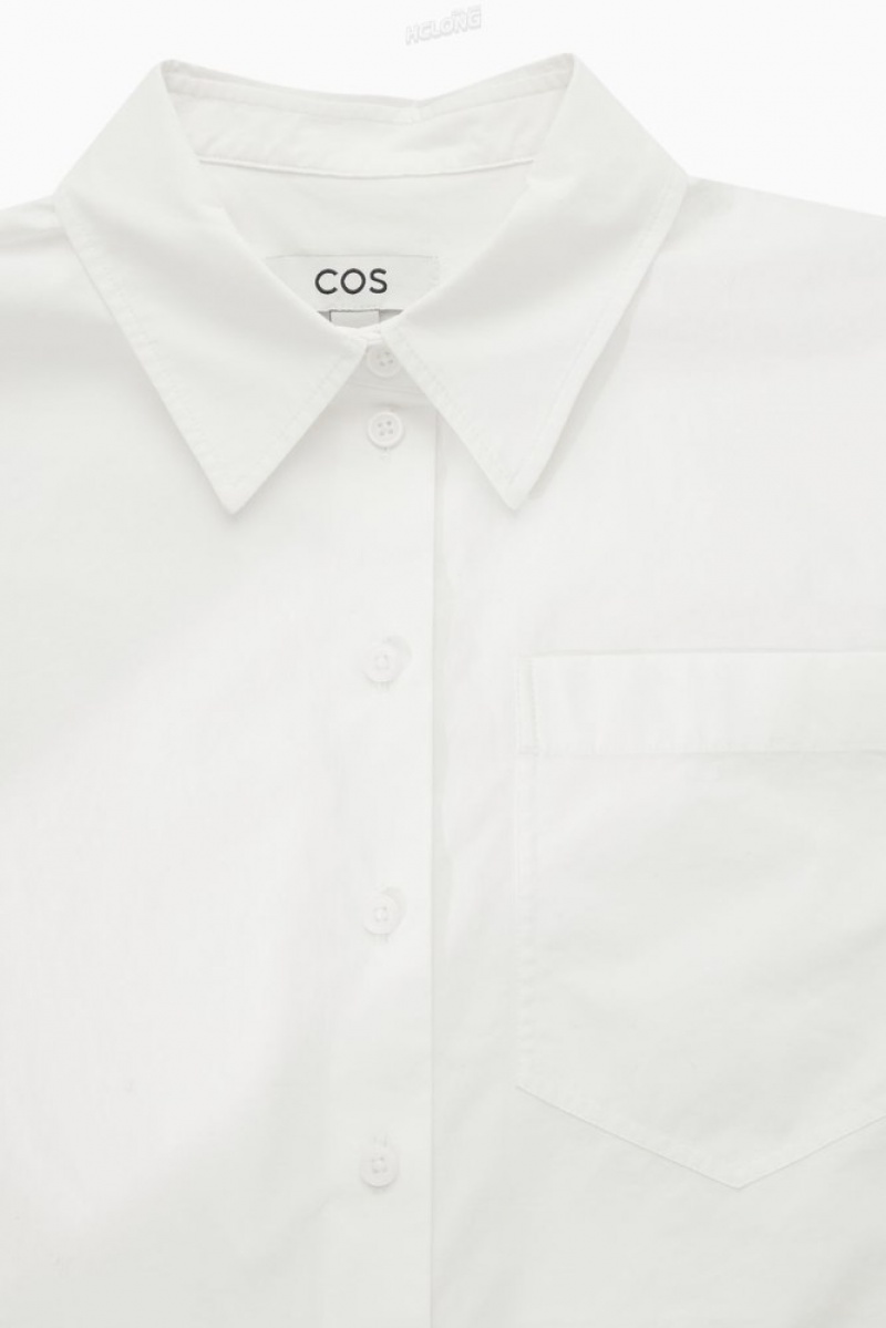 COS Cropped Poplin Shirt Women's Tops White | WY65-J0EE