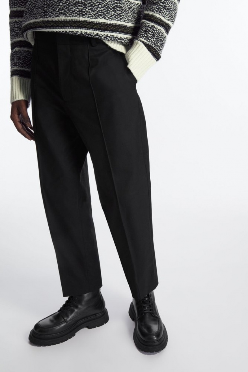 COS Cropped Straight-Leg Twill Pants Men's Pants Black | CA20-X7XL