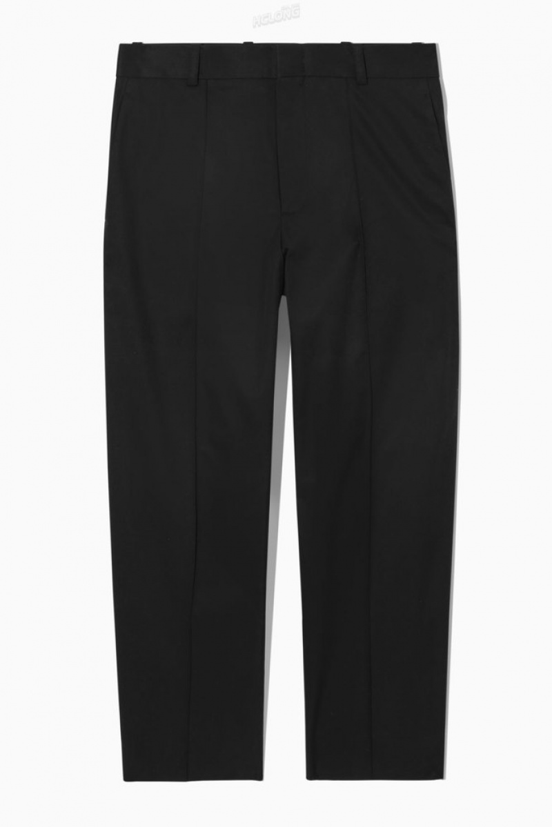 COS Cropped Straight-Leg Twill Pants Men's Pants Black | CA20-X7XL