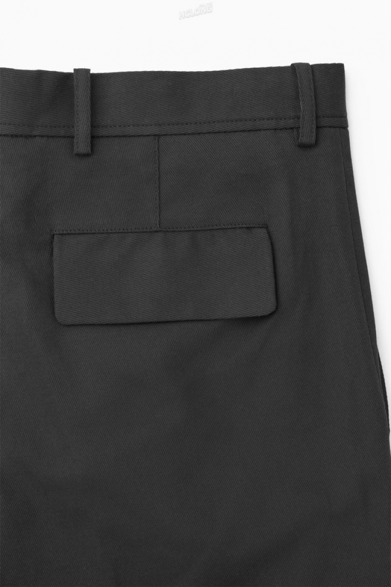 COS Cropped Straight-Leg Twill Trousers Men's Pants Black | SM99-N5VN