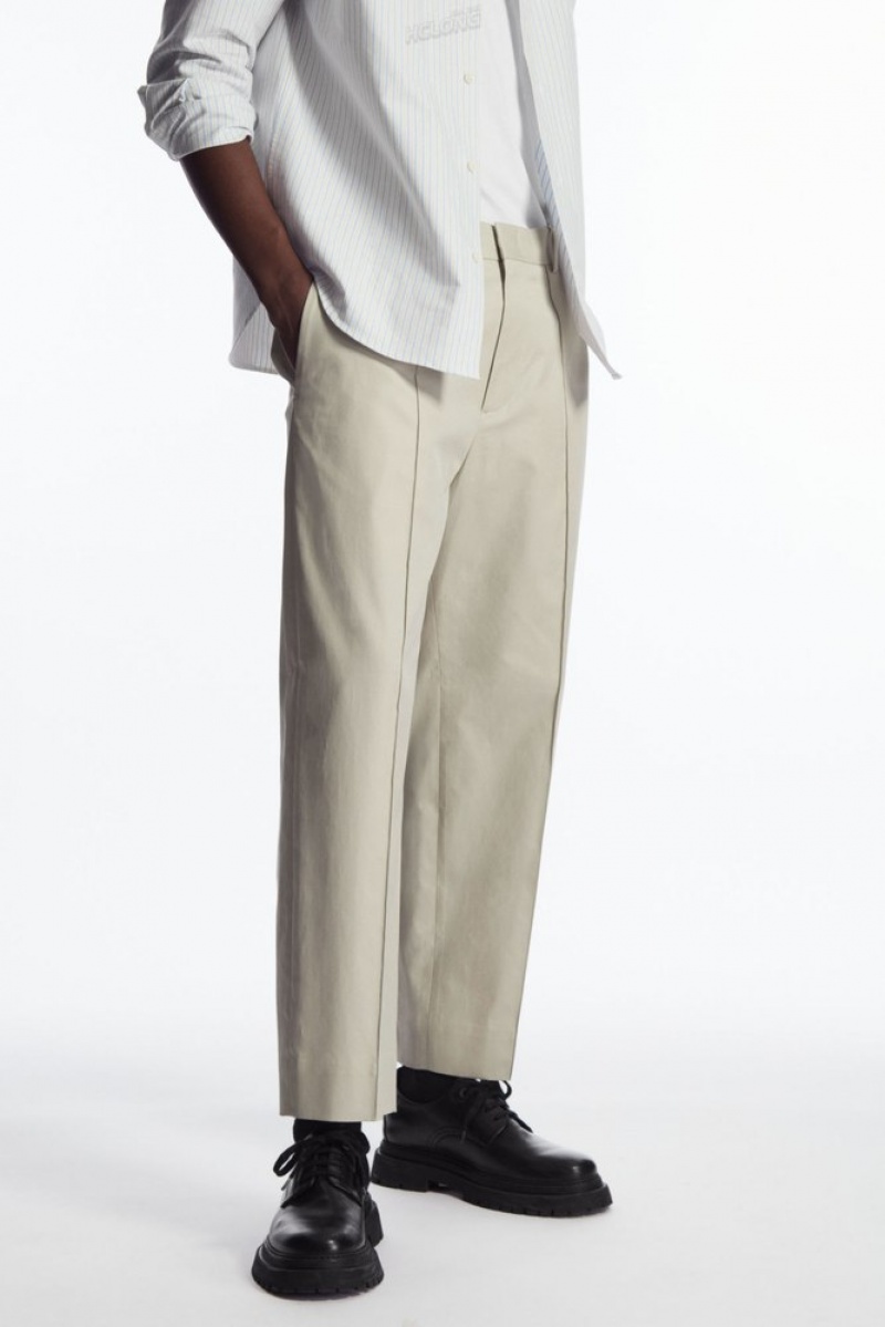 COS Cropped Straight-Leg Twill Trousers Men's Trousers Black | JO67-Q3OC