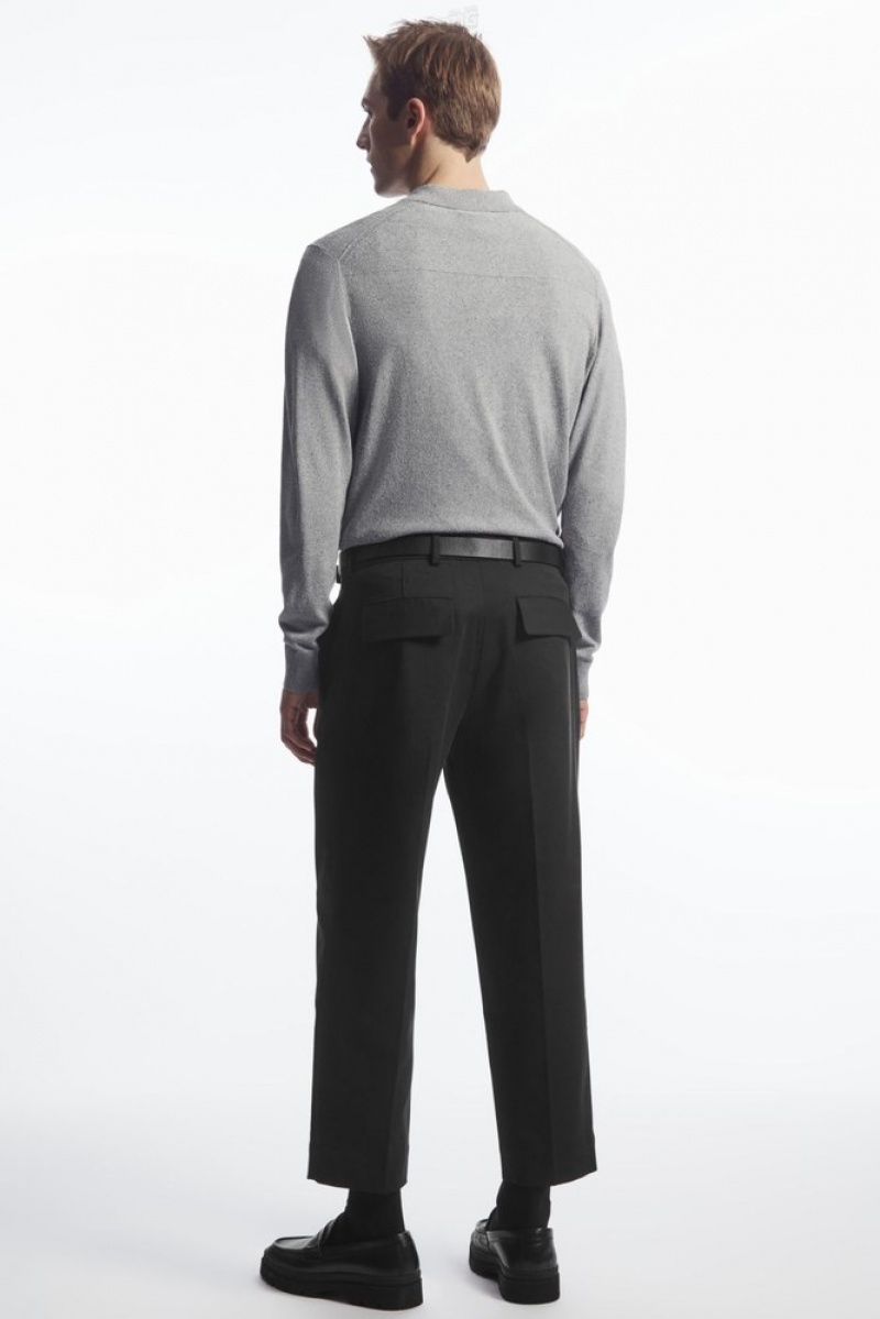 COS Cropped Straight-Leg Twill Trousers Men's Pants Black | KT30-I8EU