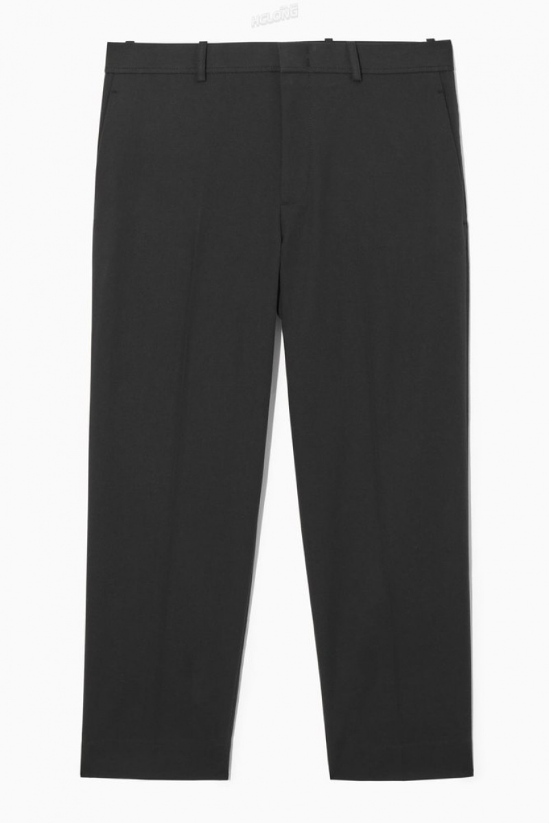 COS Cropped Straight-Leg Twill Trousers Men's Pants Black | KT30-I8EU