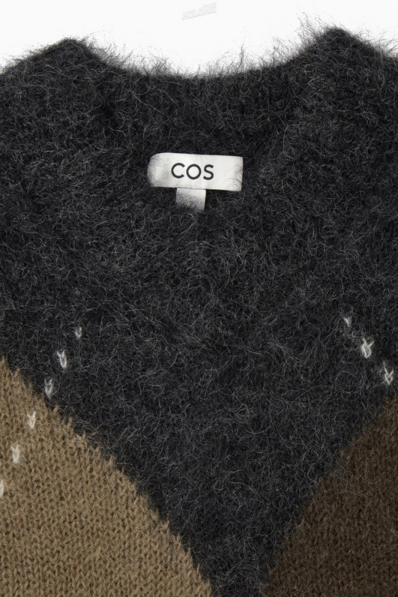 COS Cropped V-Neck Mohair Sweater Women's Sweaters & Cardigans Navy / Argyle | XW24-N0MR