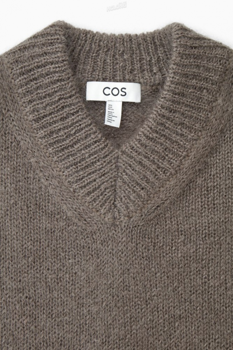 COS Cropped V-Neck Mohair Sweater Women's Sweaters & Cardigans Navy / Argyle | LQ99-Q8YE