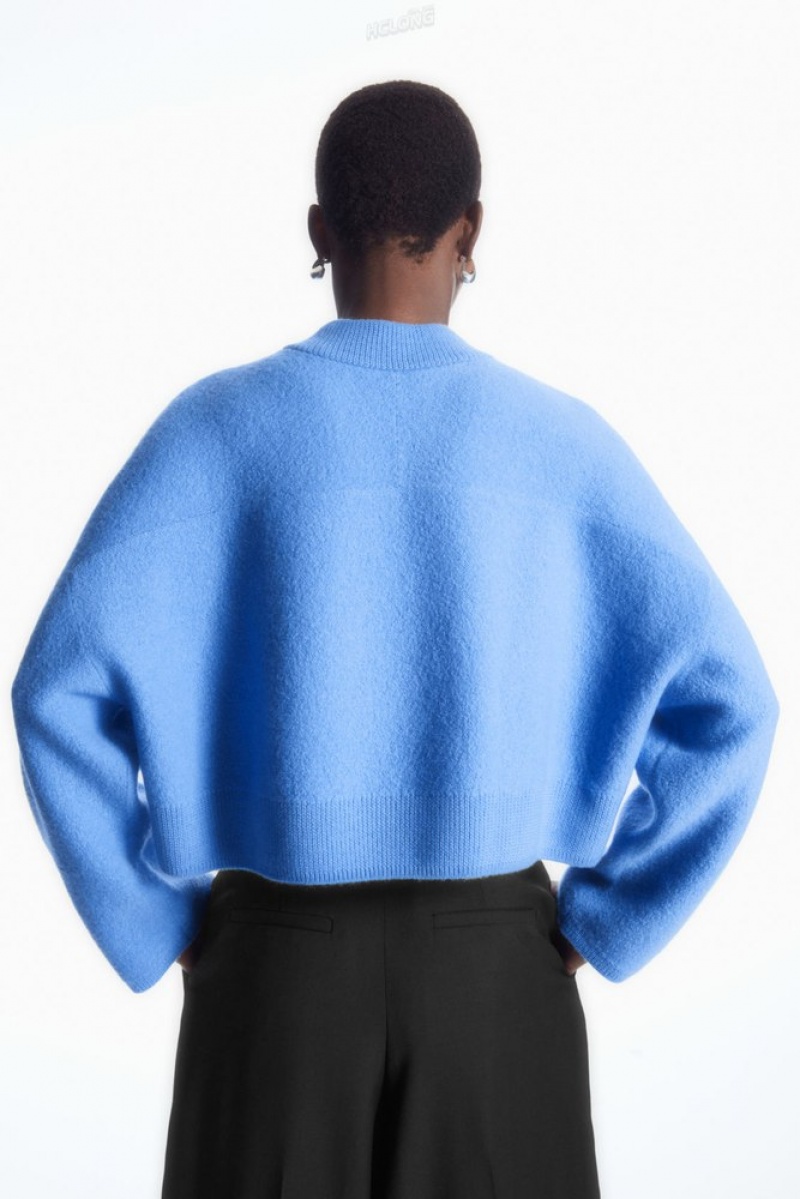 COS Cropped V-Neck Wool Sweater Women's Sweaters & Cardigans Sky Blue | KT17-P8ZI