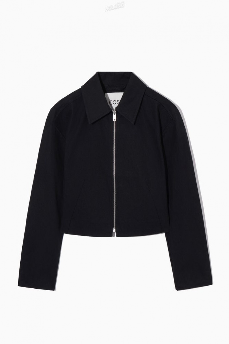 COS Cropped Waisted Jacket Women's Coats & Jackets Navy | HM07-Y1GB