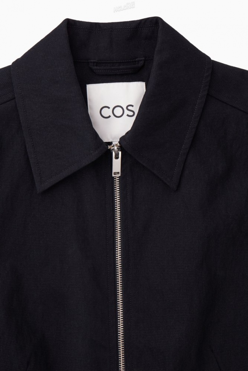 COS Cropped Waisted Jacket Women's Coats & Jackets Navy | HM07-Y1GB