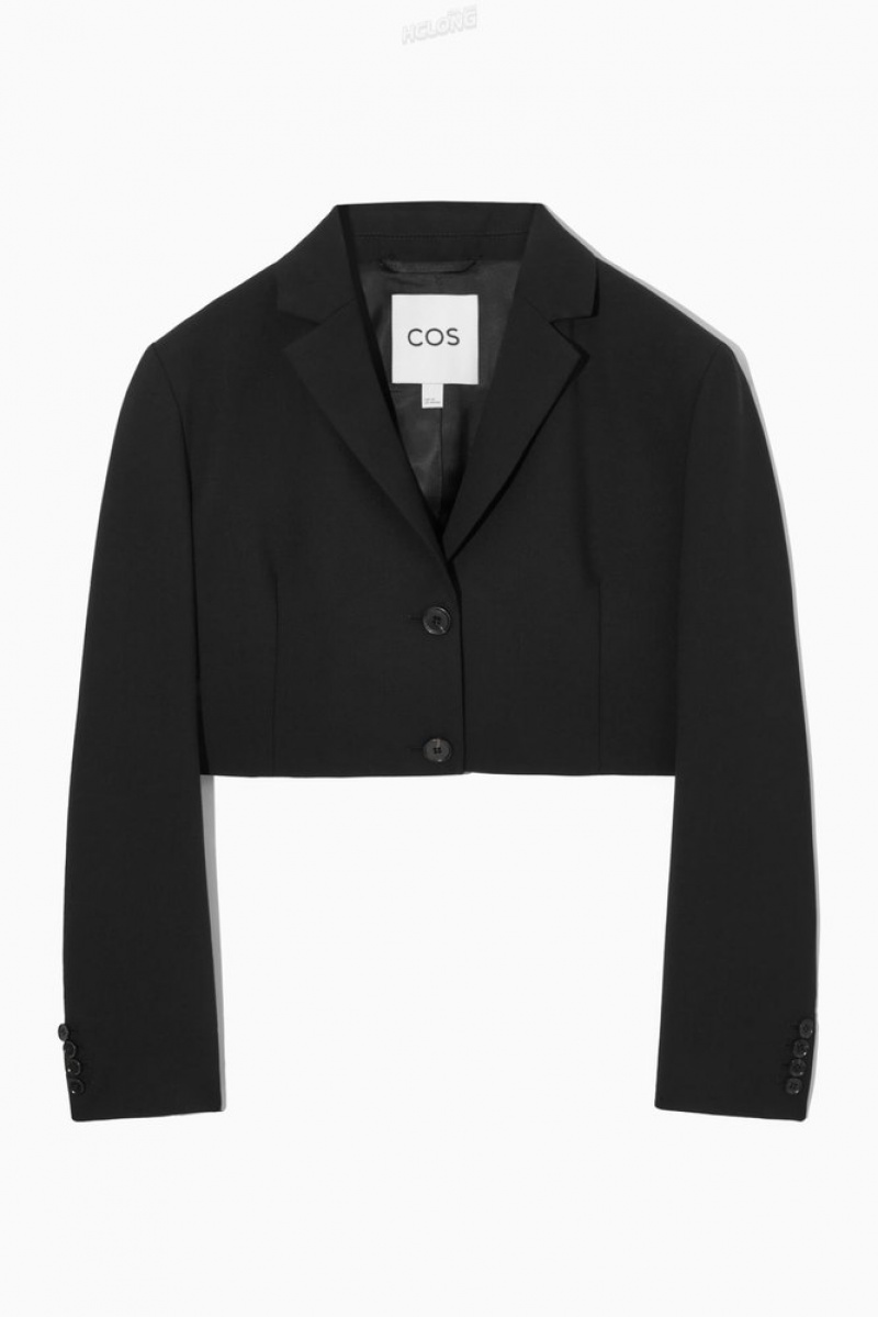 COS Cropped Wool Blazer Women's Coats & Jackets Black | VF97-Z5TC