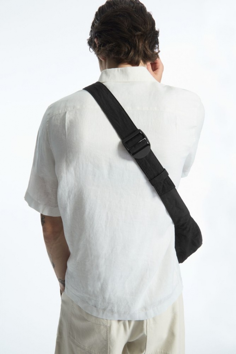 COS Crossbody Saddle Bag - Nylon Men's Bags & Wallets Black | ME06-P3IM