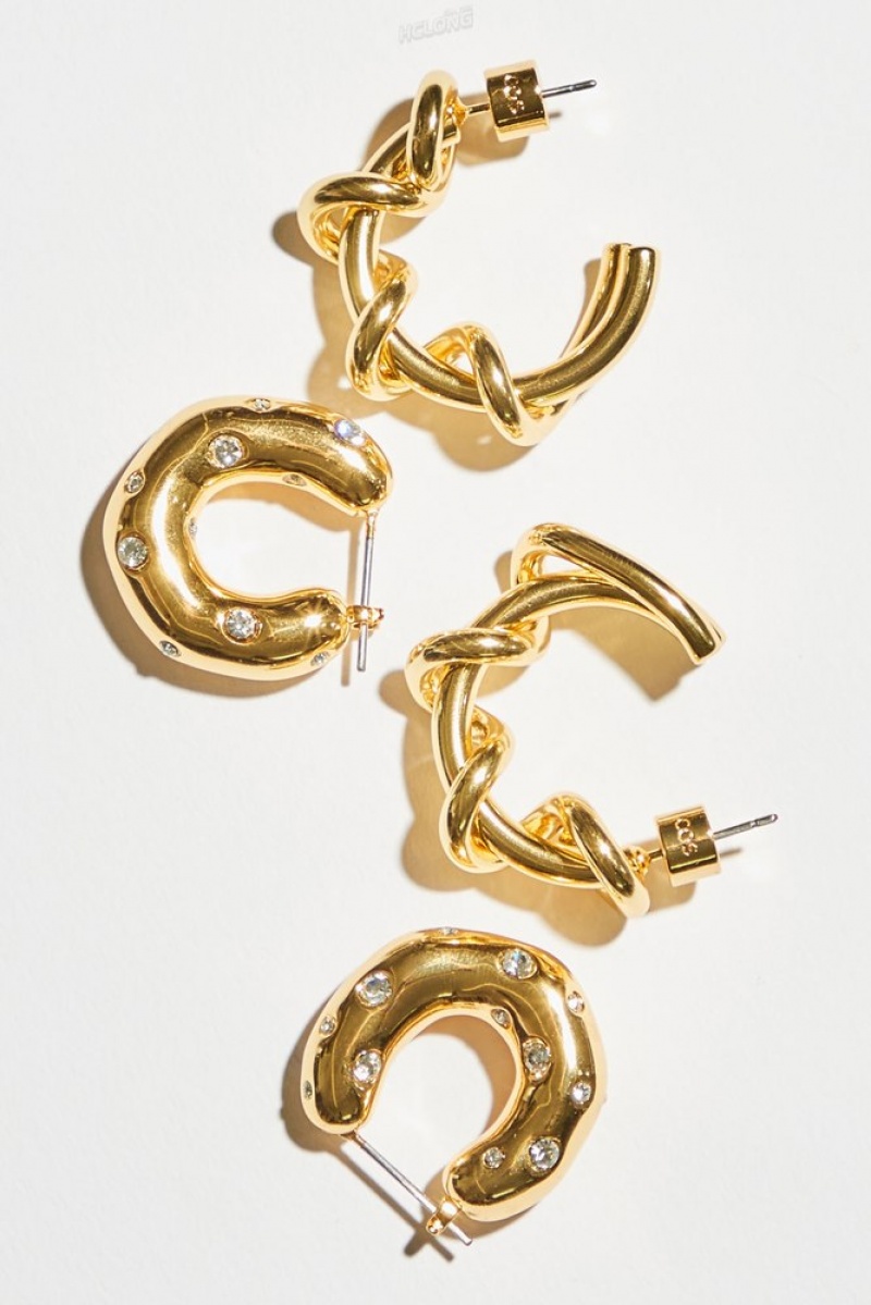 COS Crystal-Embellished Chunky Hoop Earrings Women's Jewelry & Jewellery Gold | UO97-X4RK