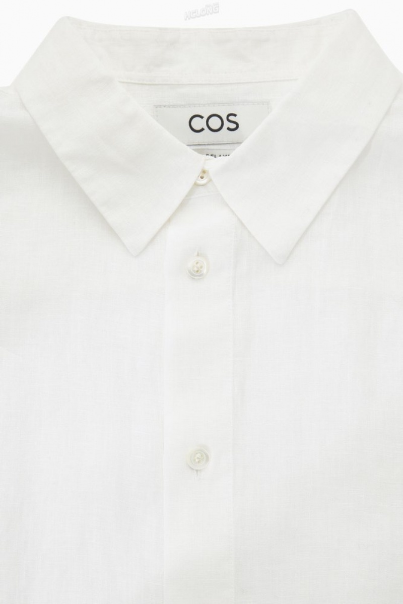 COS Curved-Hem Linen Shirt Men's Shirts Navy | XM70-A8LQ