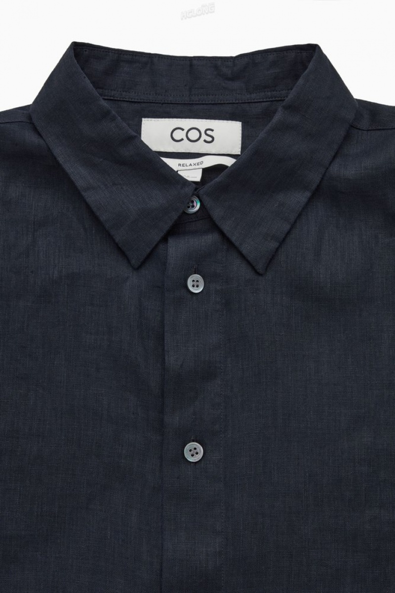 COS Curved-Hem Linen Shirt Men's Shirts White | AT14-D6DV