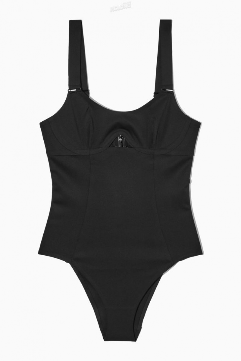 COS Cut-Out Scoop-Neck Swimsuit Women's Swimwear Black | ZW05-L9HV