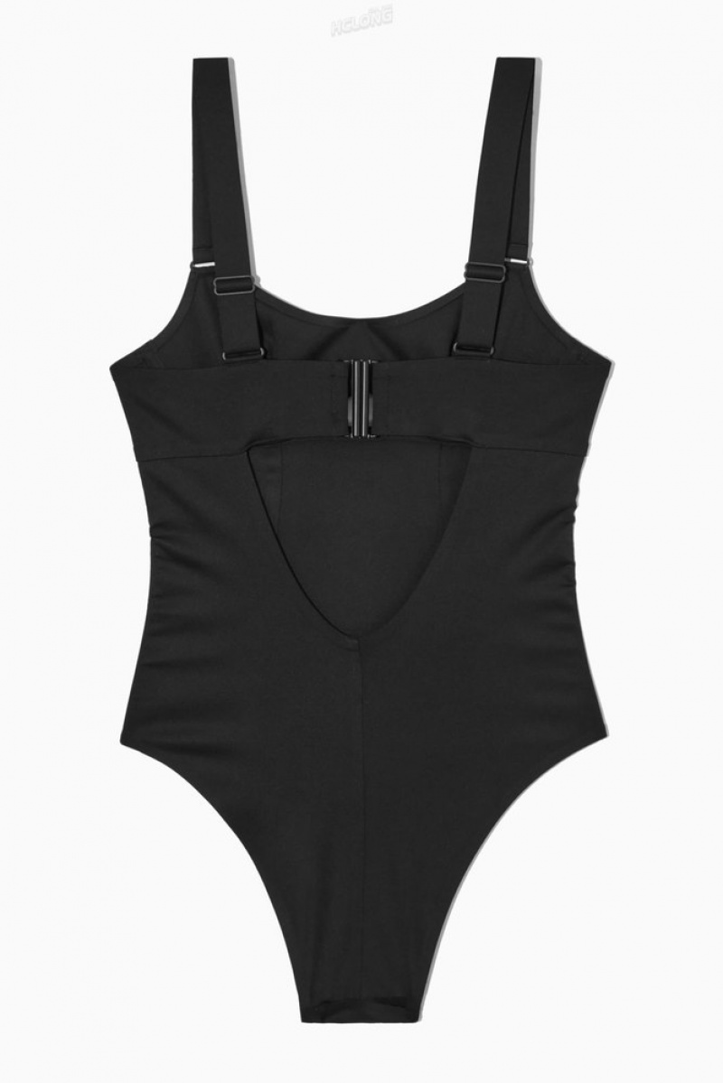 COS Cut-Out Scoop-Neck Swimsuit Women's Swimwear Black | ZW05-L9HV