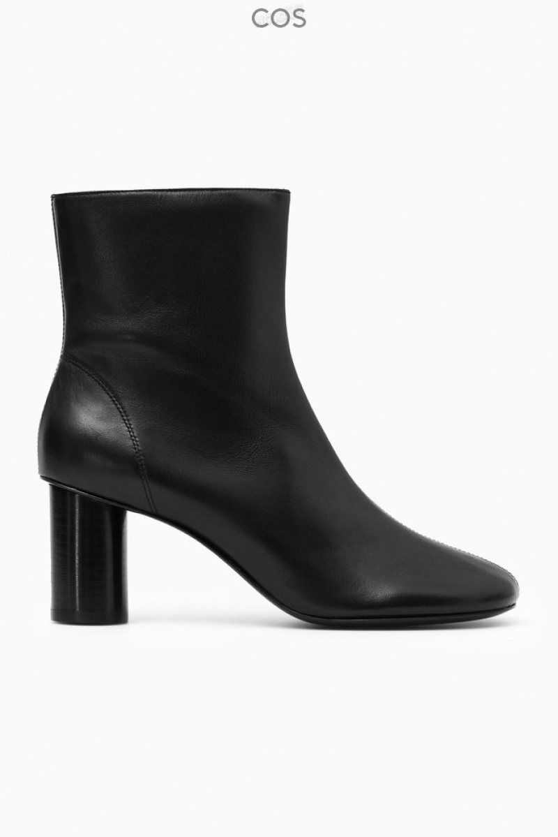 COS Cylinder-Heel Leather Sock Boots Women's Boots Black | PT59-Z5YV