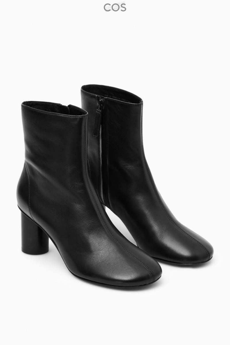 COS Cylinder-Heel Leather Sock Boots Women's Boots Black | PT59-Z5YV