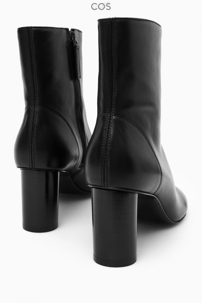 COS Cylinder-Heel Leather Sock Boots Women's Boots Black | PT59-Z5YV