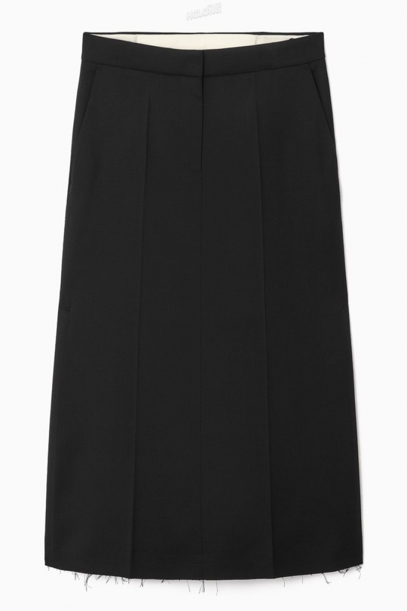 COS Deconstructed Wool-Blend Midi Pencil Skirt Women's Skirts Black | OD87-K2WD