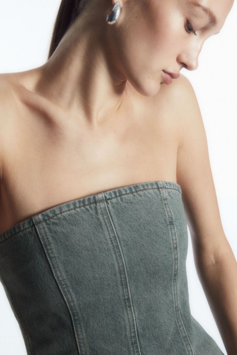 COS Denim Bustier Women's Tops Blue | JW63-M0MK