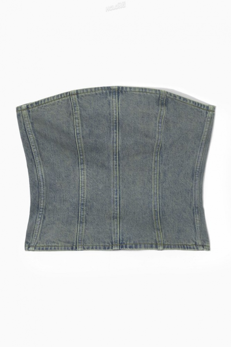 COS Denim Bustier Women's Tops Blue | JW63-M0MK