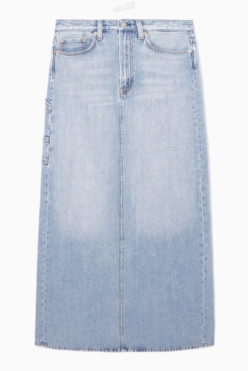 COS Denim Maxi Skirt Women's Skirts Washed Light Blue | CO56-X3UY