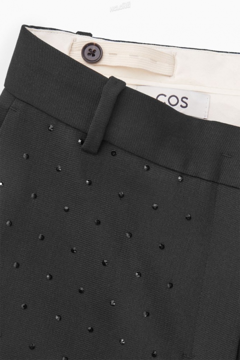 COS Diamanté-Embellished Wool-Blend Trousers Women's Trousers Black | EK10-M7GR