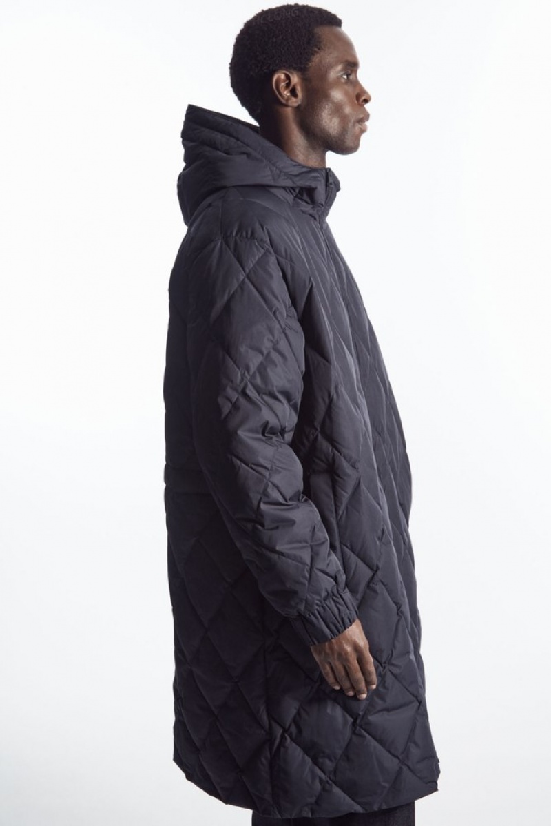 COS Diamond-Quilted Padded Parka Men's Coats & Jackets Navy | HN19-W6II