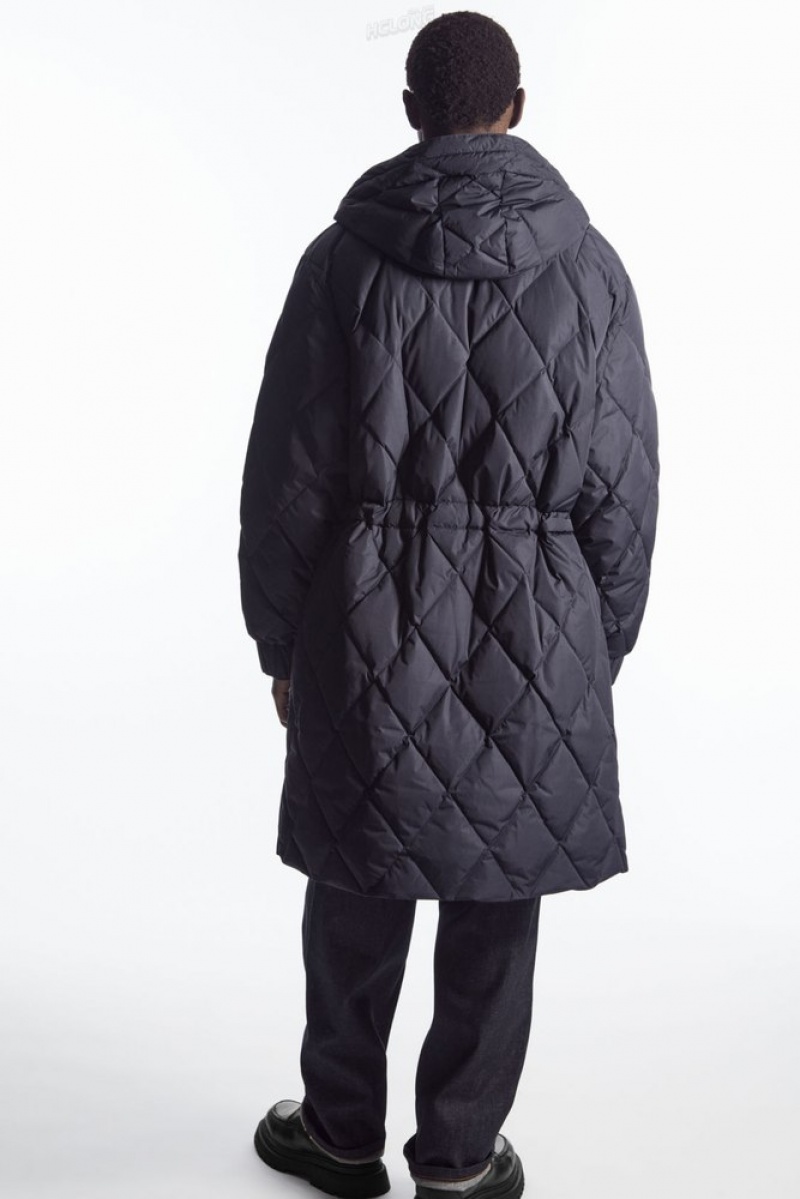 COS Diamond-Quilted Padded Parka Men's Coats & Jackets Navy | HN19-W6II