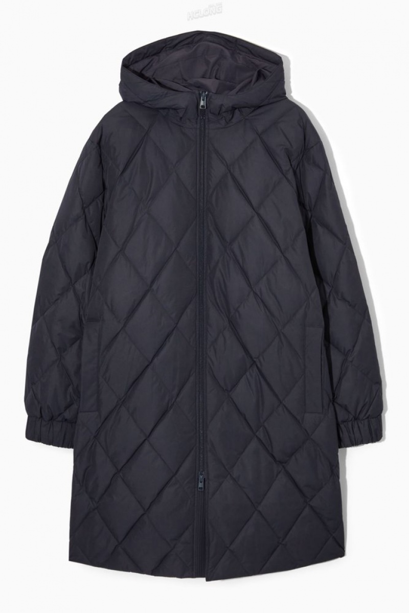 COS Diamond-Quilted Padded Parka Men's Coats & Jackets Navy | HN19-W6II