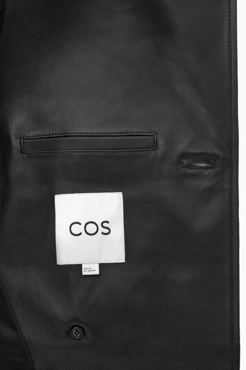 COS Double-Breasted Leather Jacket Women's Blazers & Tailoring Black | HE38-A9YP