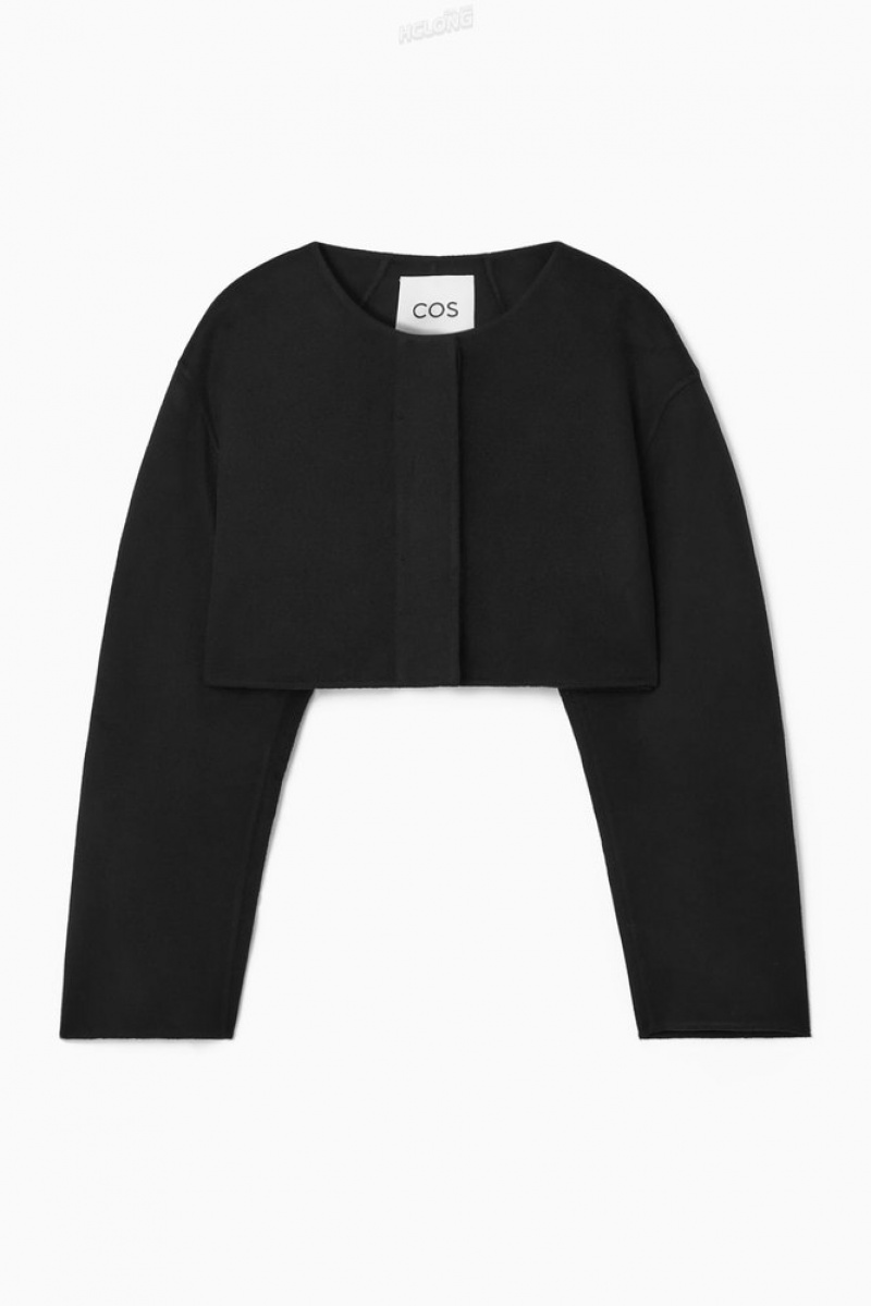 COS Double-Faced Cropped Hybrid Jacket Women's Coats & Jackets Black | IA37-V5QW